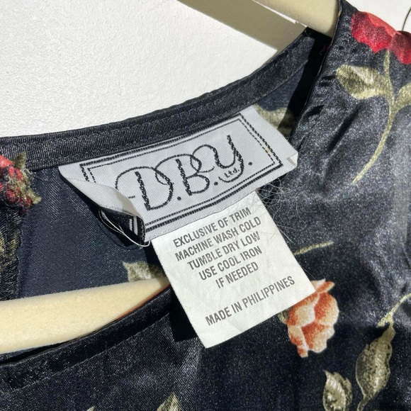 90s Black and Red Rose Dress DBY - Picture 5 of 5